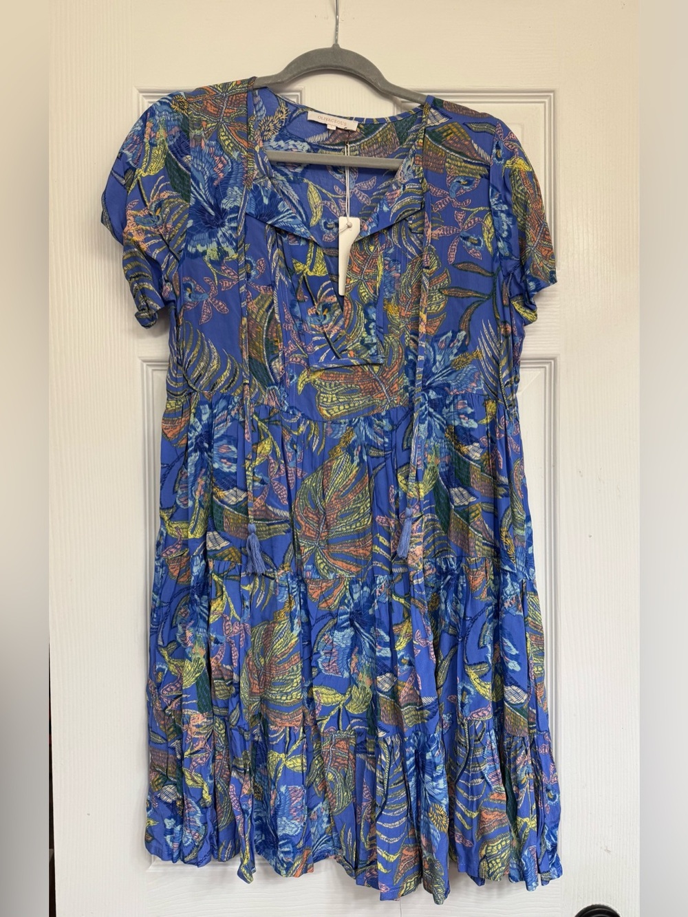 Red Dress Boutique Blue Multi Floral V-Neck Tiered Mini Dress
